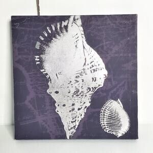 Nautical Metallic Silver Seashell Canvas Square Wall Art Decor